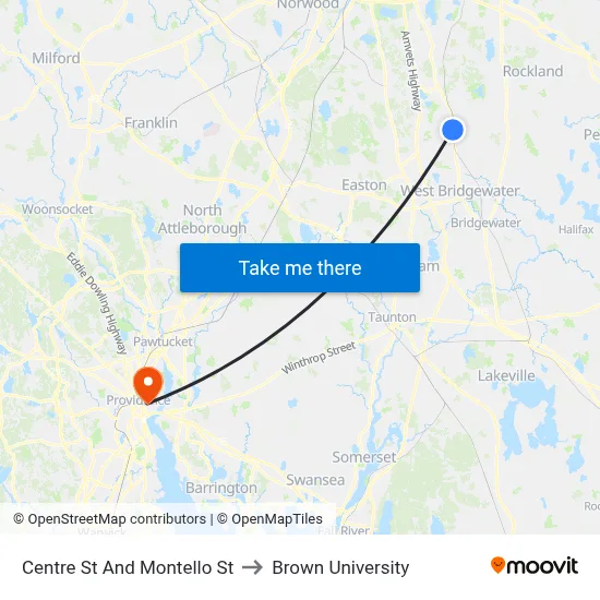Centre St And Montello St to Brown University map