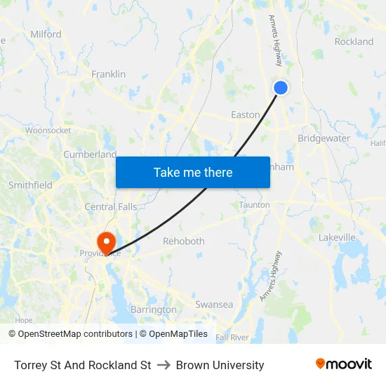 Torrey St And Rockland St to Brown University map
