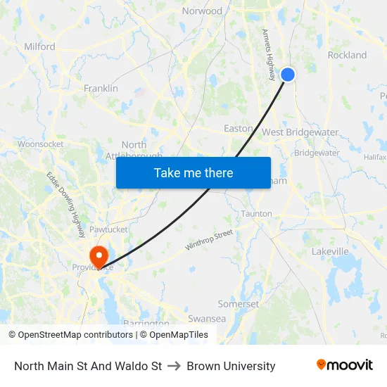 North Main St And Waldo St to Brown University map