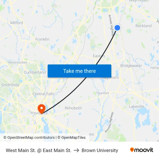 West Main St. @ East Main St. to Brown University map