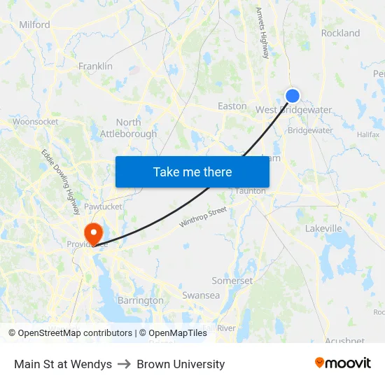 Main St at Wendys to Brown University map