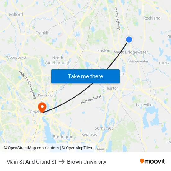 Main St And Grand St to Brown University map