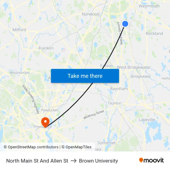 North Main St And Allen St to Brown University map