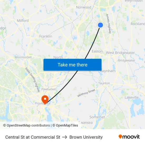 Central St at Commercial St to Brown University map