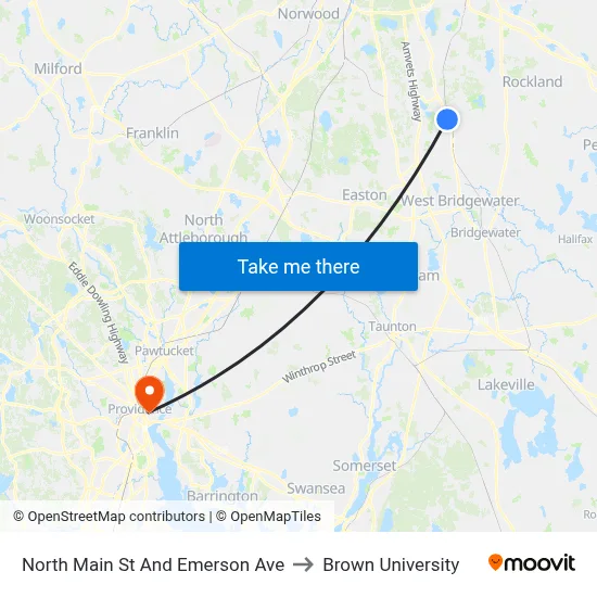 North Main St And Emerson Ave to Brown University map