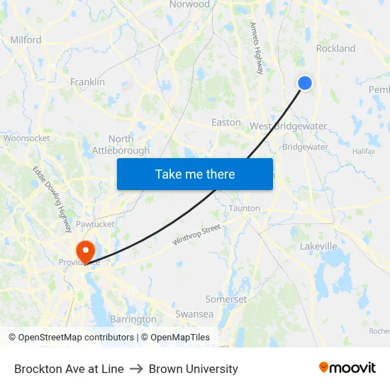 Brockton Ave at Line to Brown University map