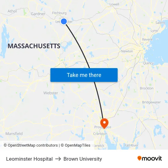 Leominster Hospital to Brown University map
