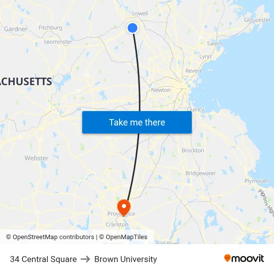 34 Central Square to Brown University map