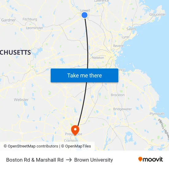 Boston Rd & Marshall Rd to Brown University map