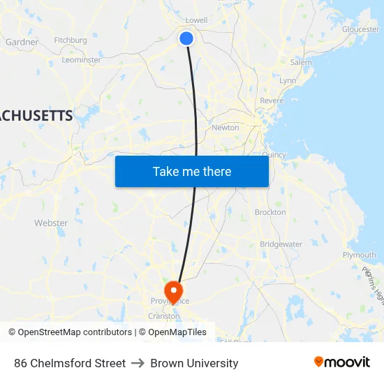 86 Chelmsford Street to Brown University map