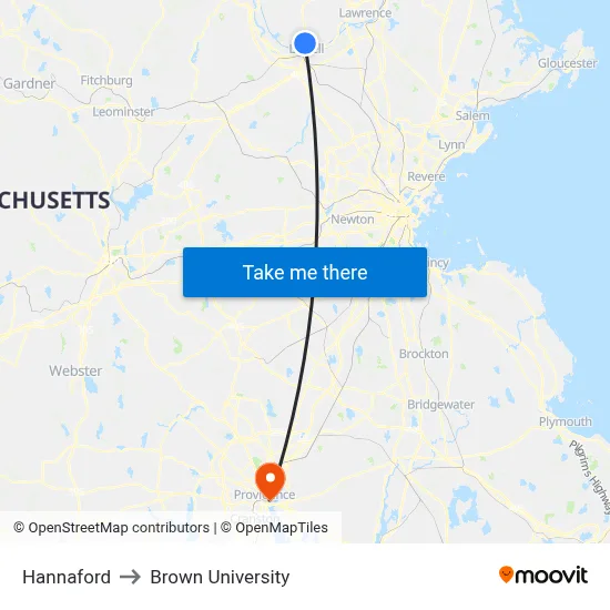Hannaford to Brown University map