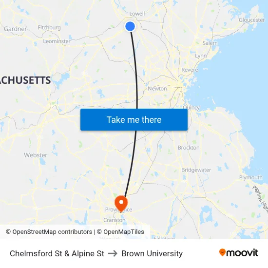 Chelmsford St & Alpine St to Brown University map