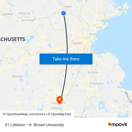 31 Littleton to Brown University map