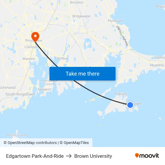 Edgartown Park-And-Ride to Brown University map