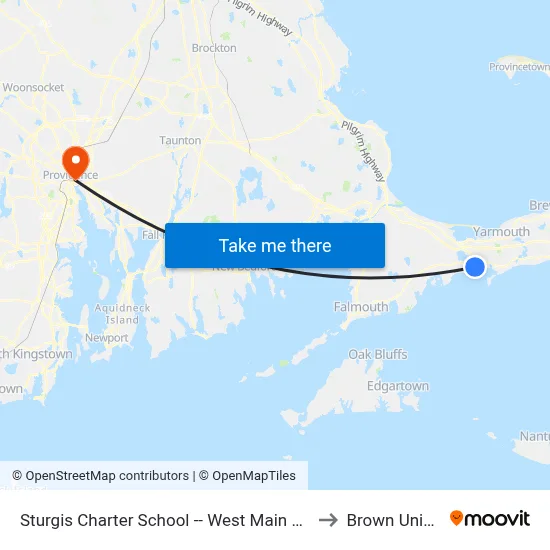 Sturgis Charter School -- West Main Street, Hyannis to Brown University map