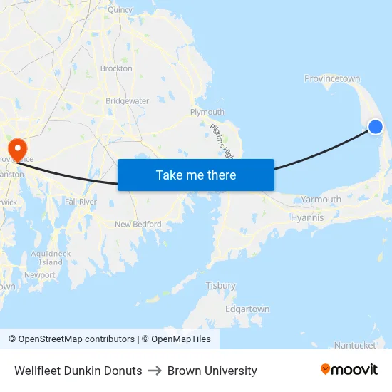 Wellfleet Dunkin Donuts to Brown University map