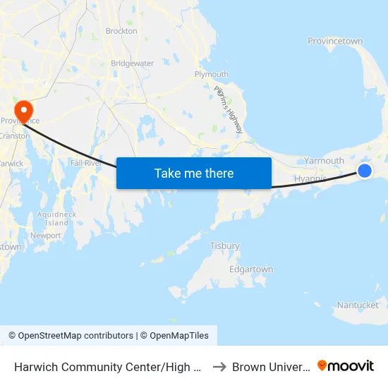 Harwich Community Center/High School to Brown University map