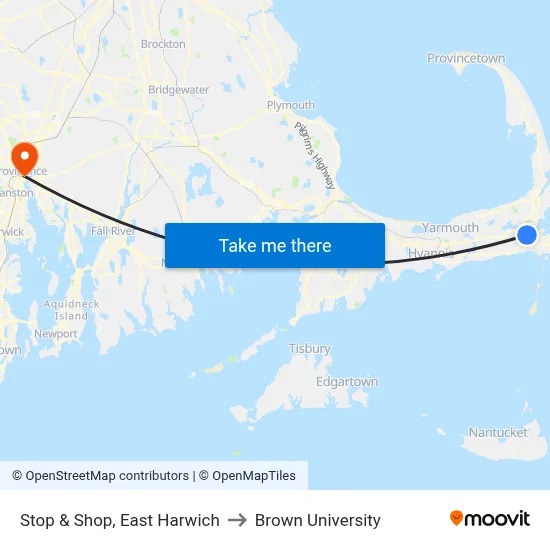 Stop & Shop, East Harwich to Brown University map