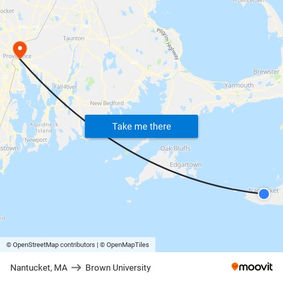 Nantucket, MA to Brown University map