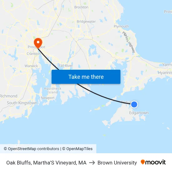 Oak Bluffs, Martha’S Vineyard, MA to Brown University map