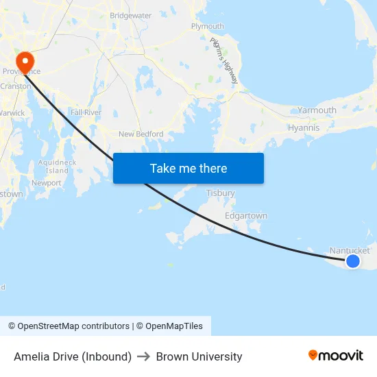 Amelia Drive (Inbound) to Brown University map