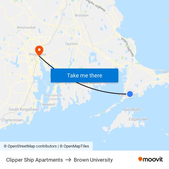 Clipper Ship Apartments to Brown University map
