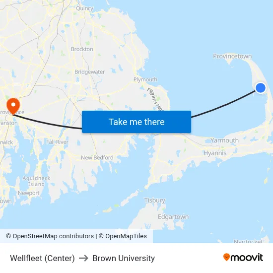 Wellfleet (Center) to Brown University map
