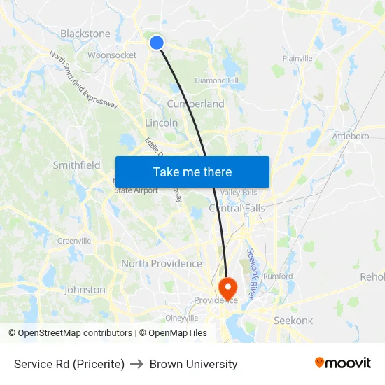 Service Rd (Pricerite) to Brown University map