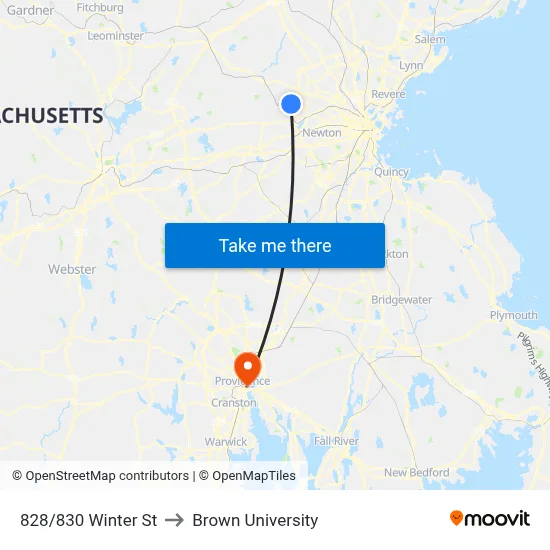 828/830 Winter St to Brown University map