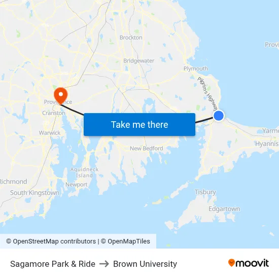 Sagamore Park & Ride to Brown University map