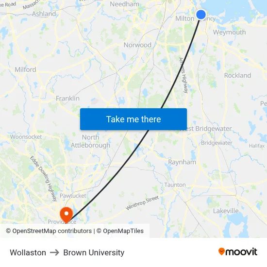 Wollaston to Brown University map