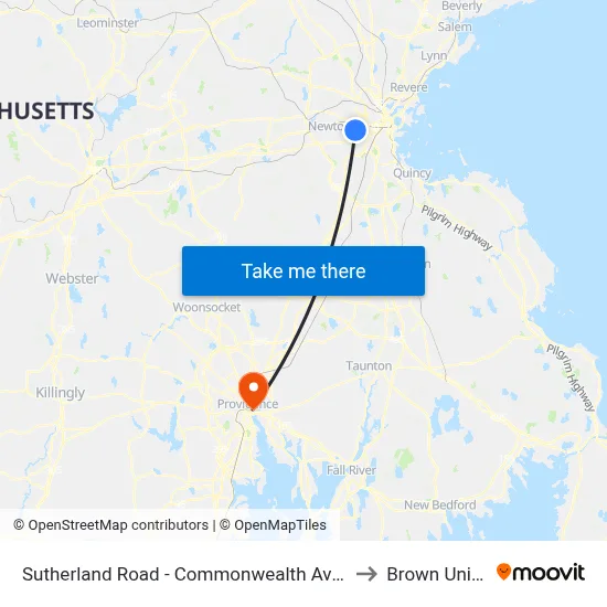 Sutherland Road - Commonwealth Ave @ Colborne Rd to Brown University map