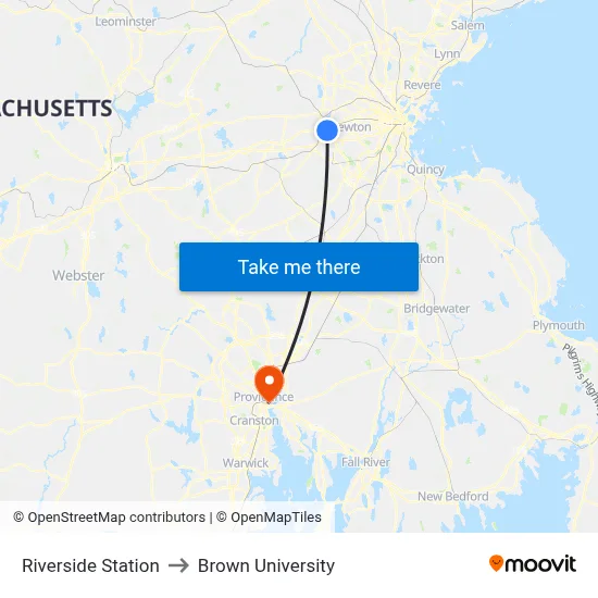 Riverside Station to Brown University map