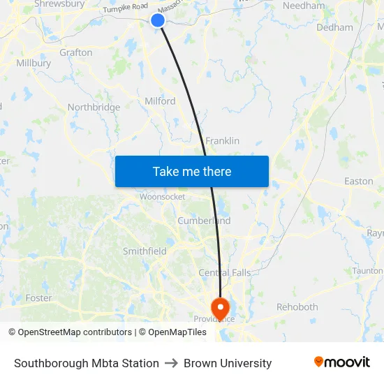 Southborough Mbta Station to Brown University map
