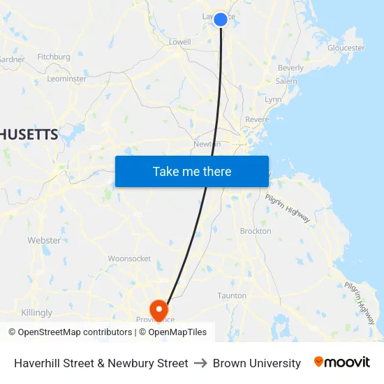 Haverhill Street & Newbury Street to Brown University map