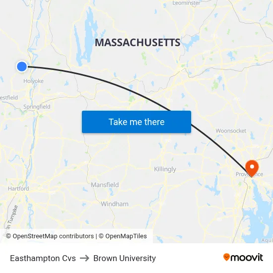 Easthampton Cvs to Brown University map
