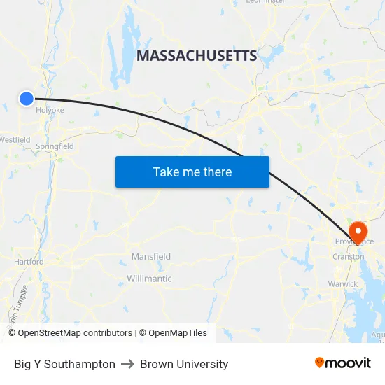 Big Y Southampton to Brown University map
