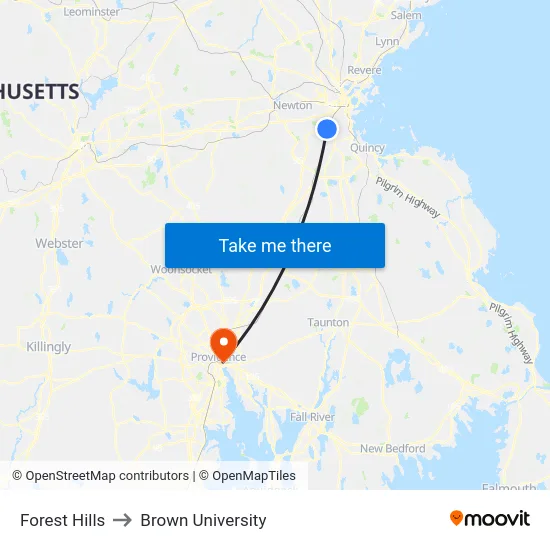 Forest Hills to Brown University map