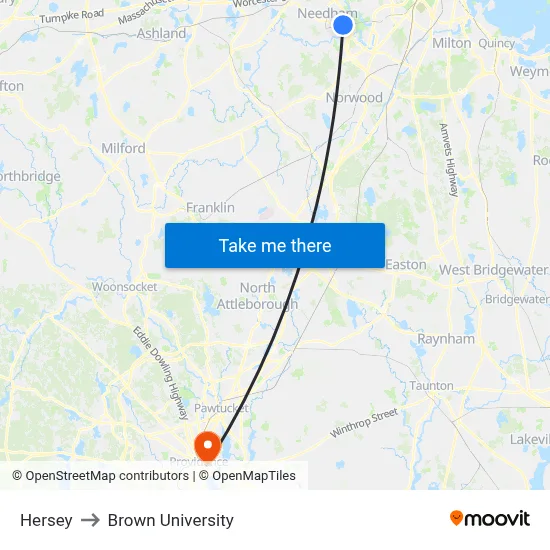 Hersey to Brown University map