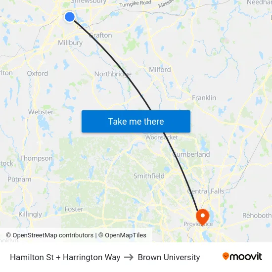 Hamilton St + Harrington Way to Brown University map
