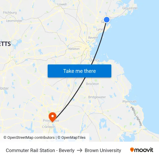 Commuter Rail Station - Beverly to Brown University map