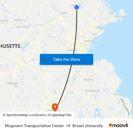 Mcgovern Transportation Center to Brown University map