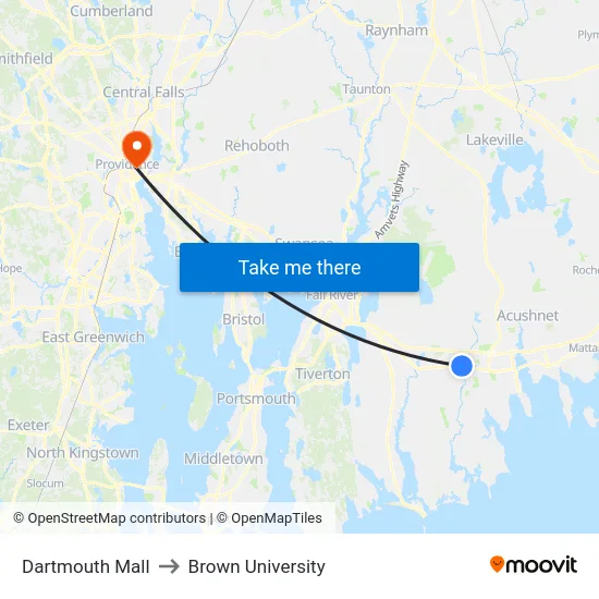 Dartmouth Mall to Brown University map