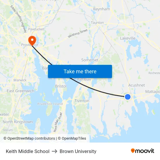 Keith Middle School to Brown University map