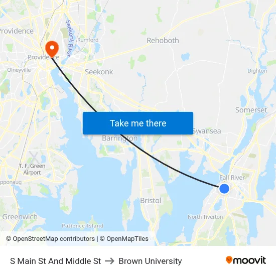 S Main St And Middle St to Brown University map