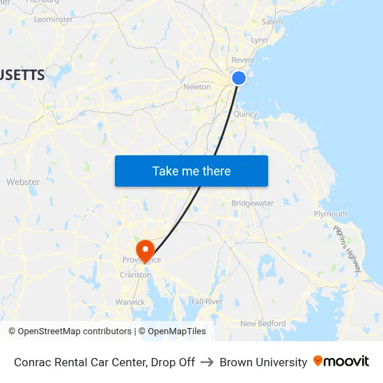 Conrac Rental Car Center, Drop Off to Brown University map
