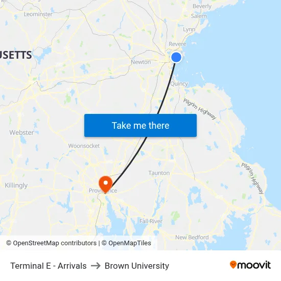 Terminal E - Arrivals to Brown University map