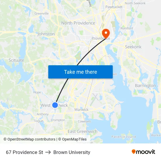 67 Providence St to Brown University map