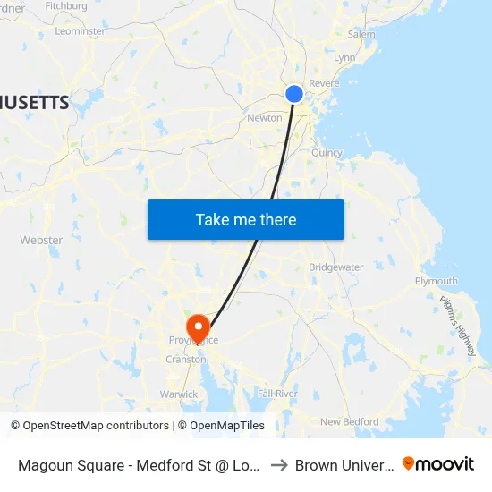 Magoun Square - Medford St @ Lowell St to Brown University map