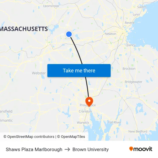 Shaws Plaza Marlborough to Brown University map